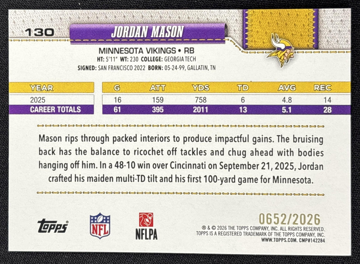 Jordan Mason 2026 Topps Gold /2026 Vikings