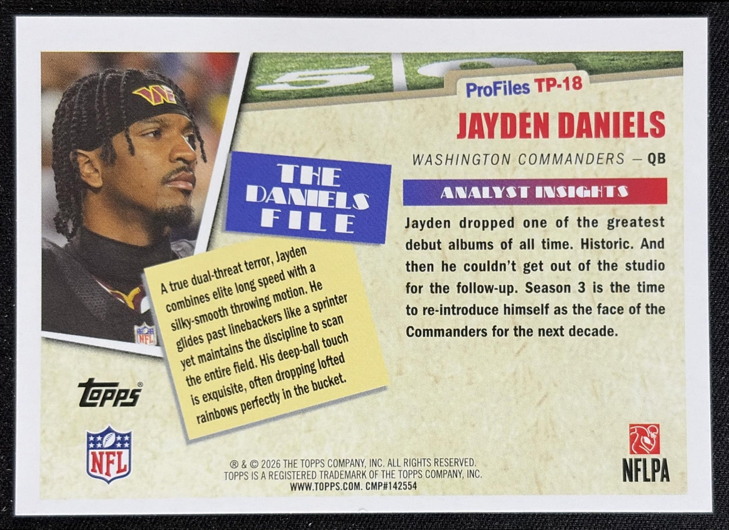 Jayden Daniels 2026 Topps Profiles Commanders back