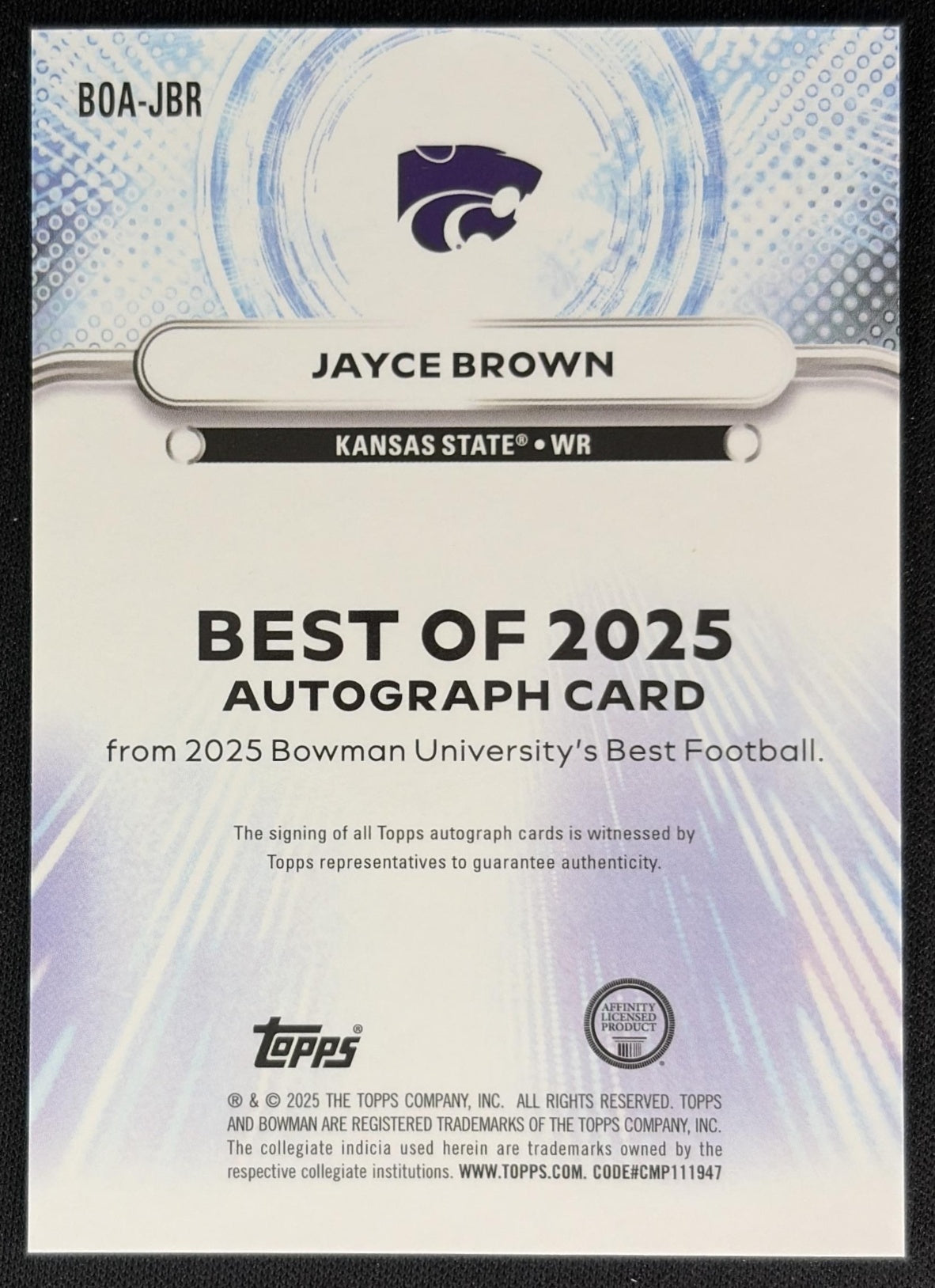 Jayce Brown 2025 Bowman Best University The Best of Auto Wildcats Sports Trading Cards