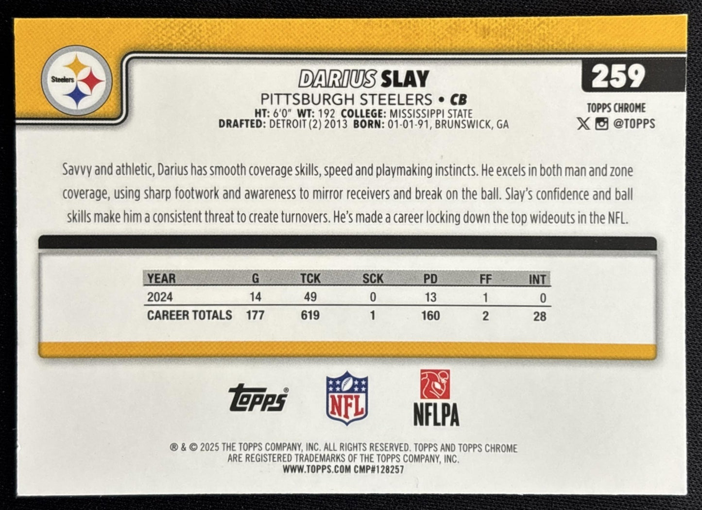 Darius Slay 2025 Topps Chrome Lime Green X-Fractor Steelers Sports Trading Cards