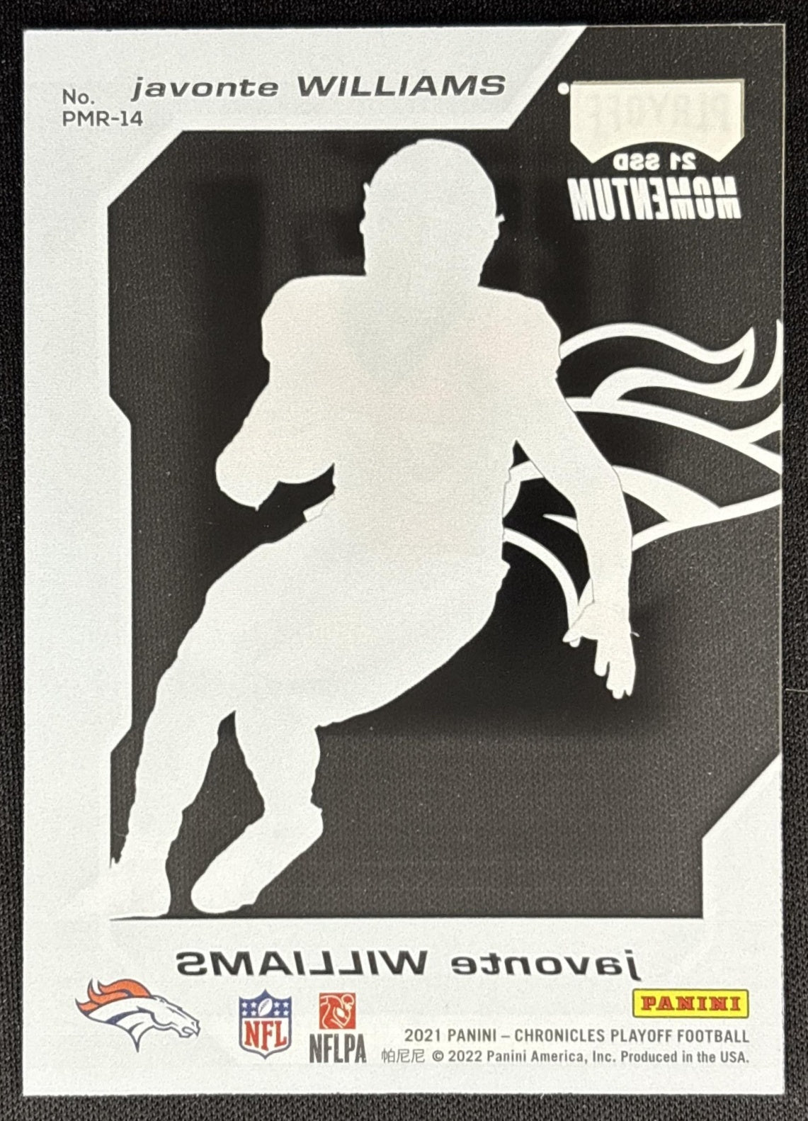 Javonte Williams 2021 Panini Chronicles Playoff Momentum Rookies Broncos