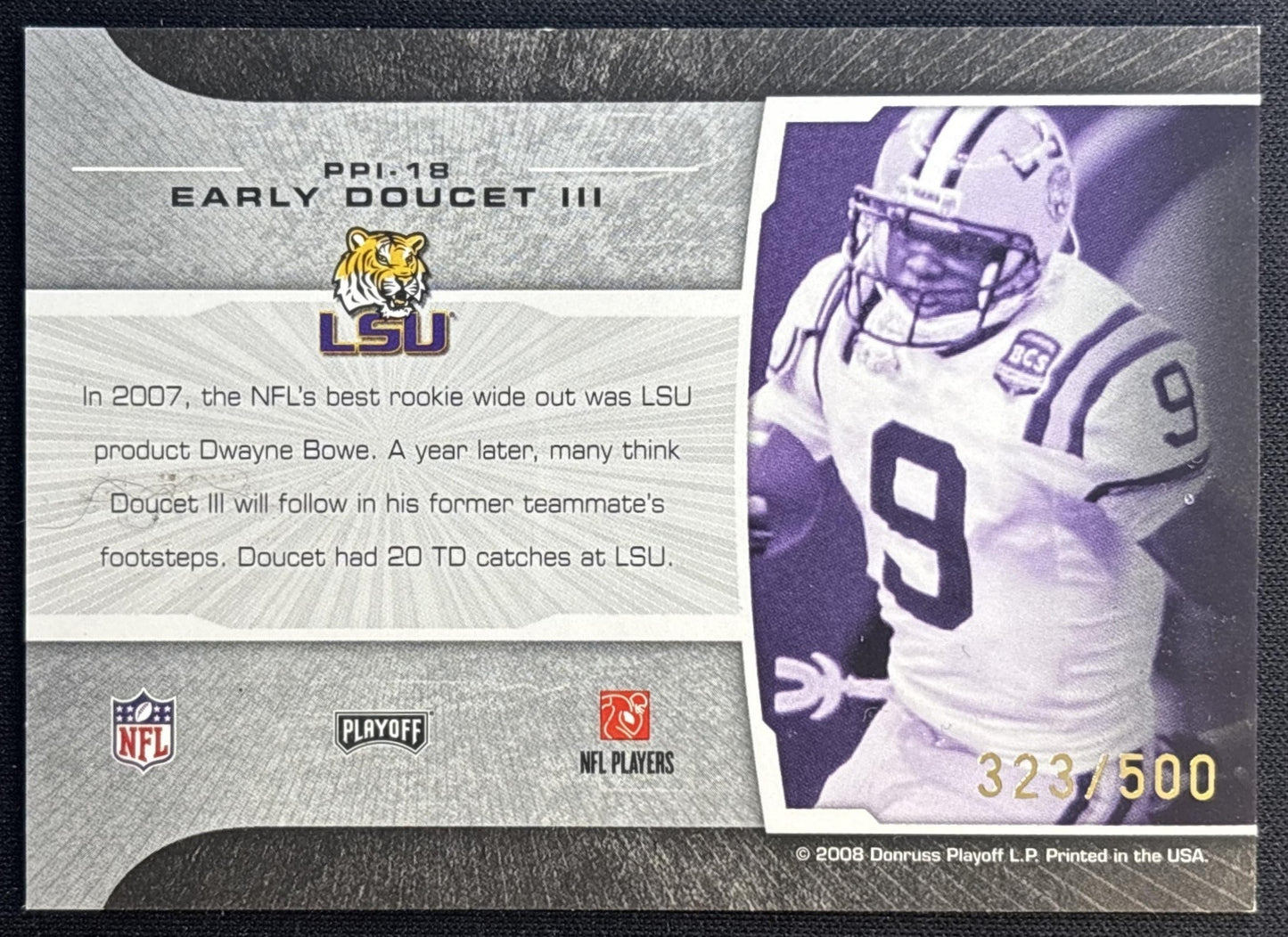 Early Doucet 2008 Playoff Prestige Prestigious Picks Black /500 Tigers Football