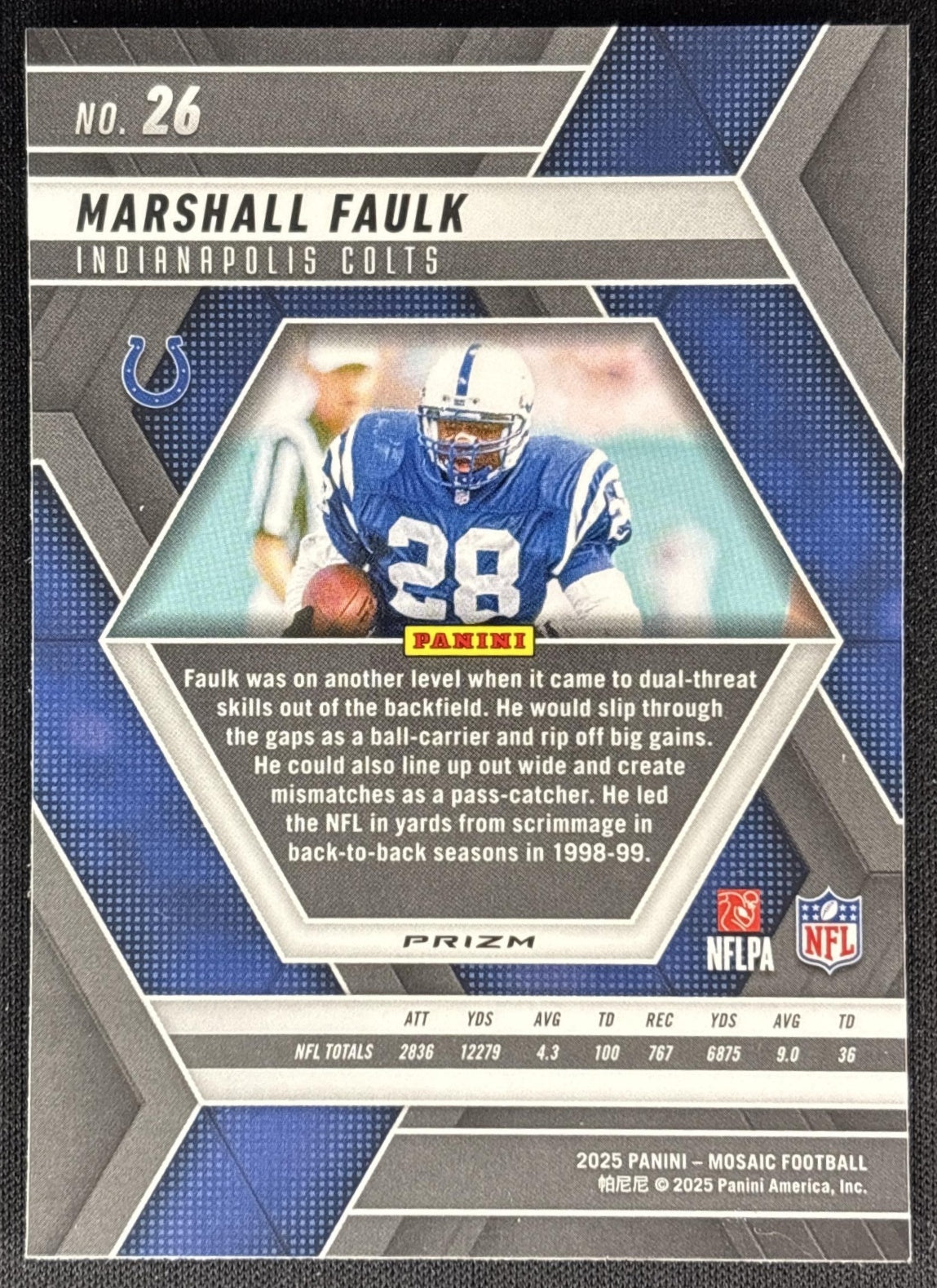 Marshall Faulk 2025 Panini Mosaic Green Prizm Colts Sports Trading Cards