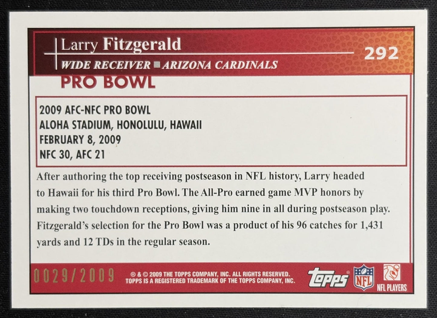 Larry Fitzgerald 2009 Topps Gold /2009 Cardinals