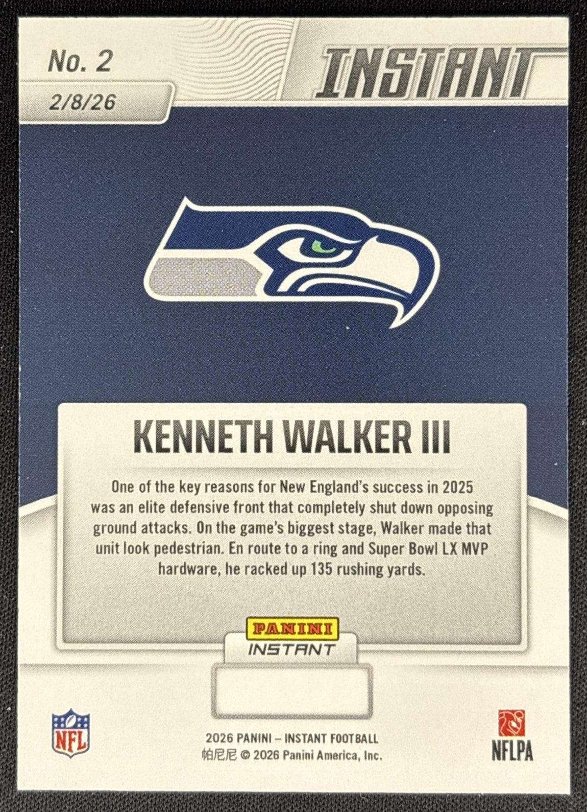 Kenneth Walker III 2026 Panini Instant Super Bowl LIX Champions Seattle Seahawks back