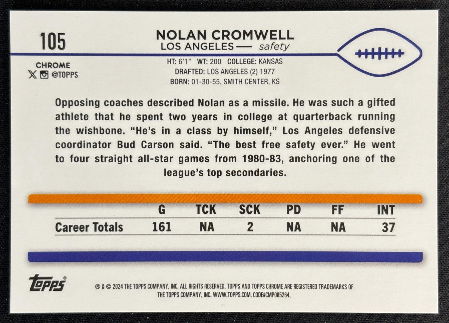 Nolan Cromwell 2024 Chrome Orange Geometric Refractor /25 Rams - Back | Wayne Collection