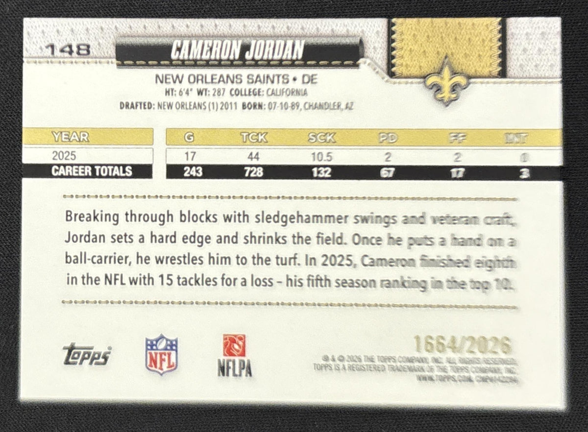 Cameron Jordan 2026 Topps Gold /2026 Saints