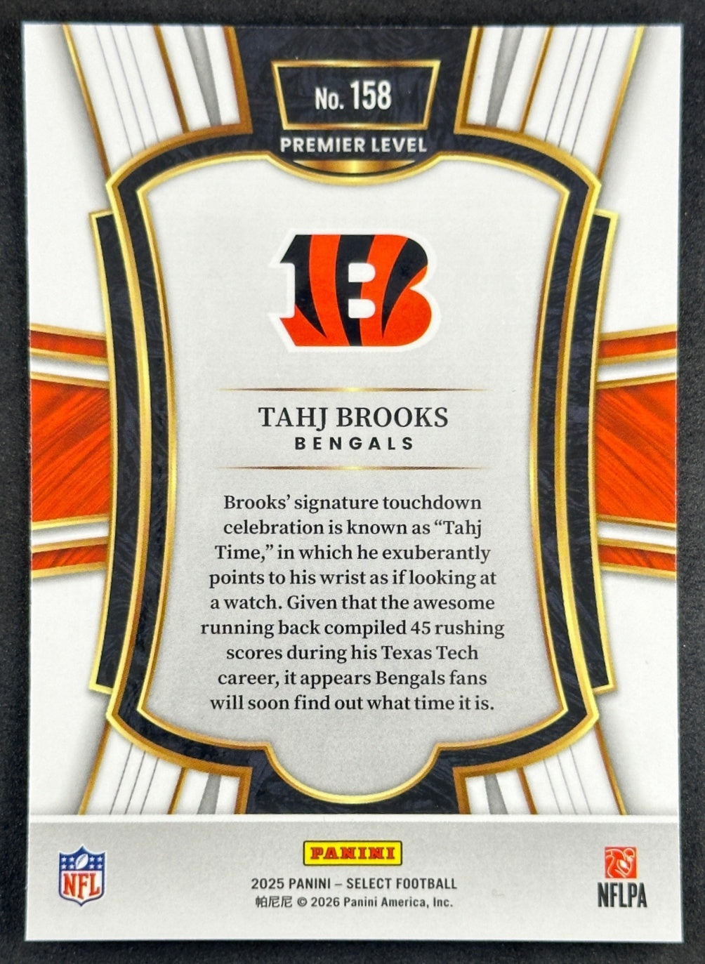 Tahj Brooks Select Premier Level Rookie Cincinnati Bengals Sports Trading Cards