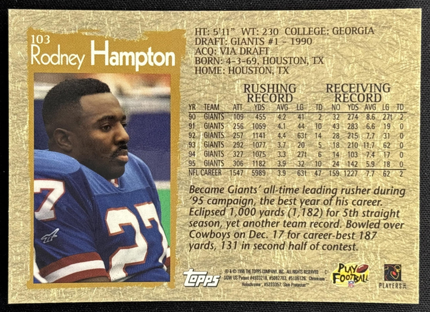 Rodney Hampton 1996 Topps Chrome Giants Sports Trading Cards