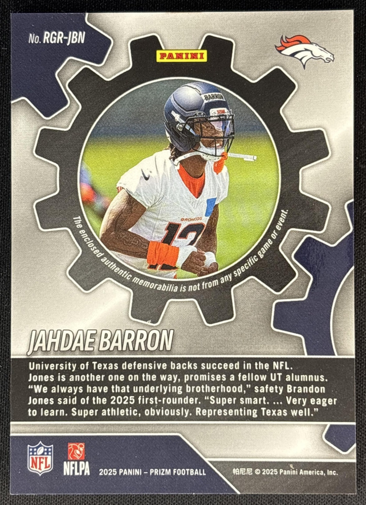 Jahdae Barron 2025 Panini Prizm Rookie Gear