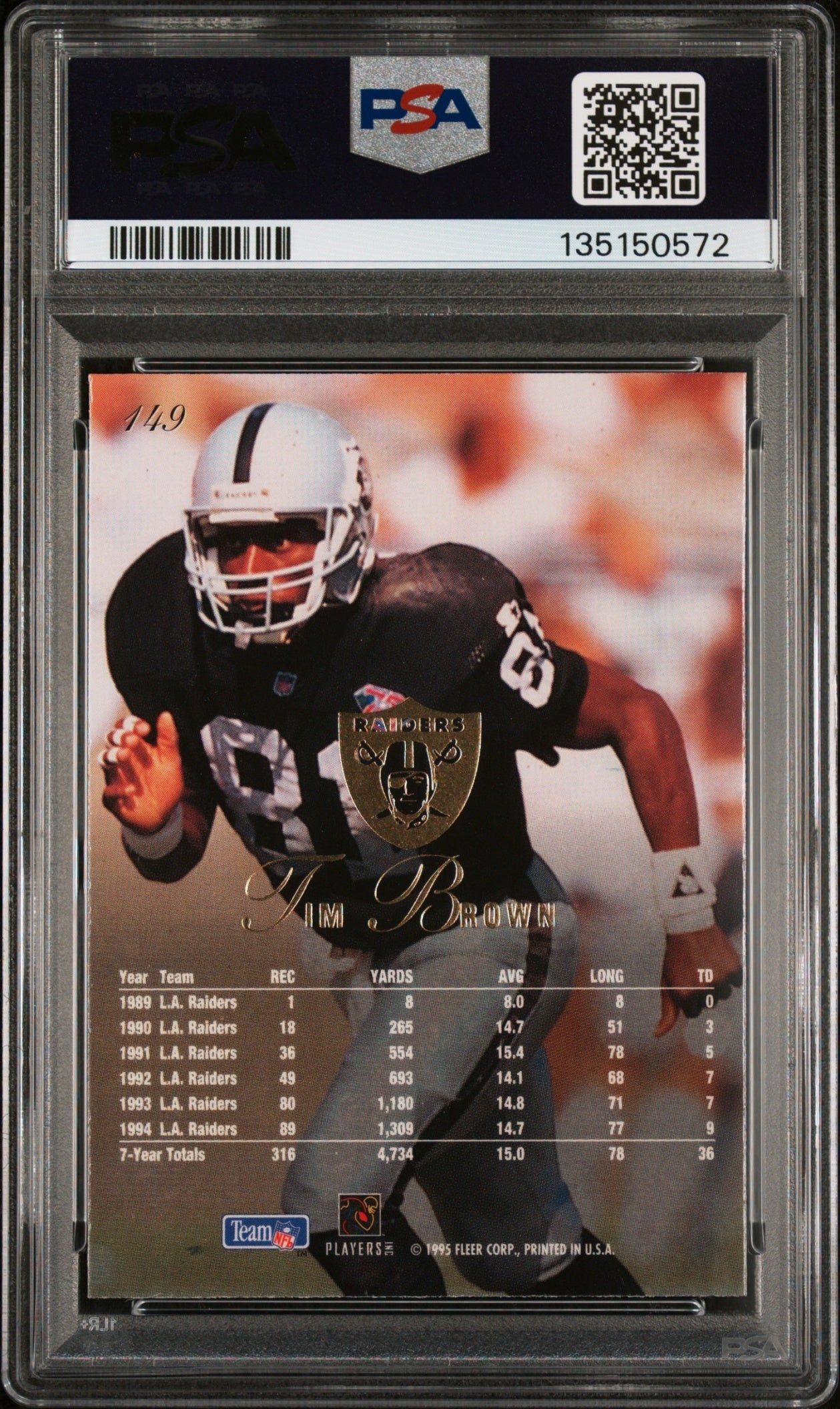 Tim Brown 1995 Fleer Flair PSA 9 Raiders back