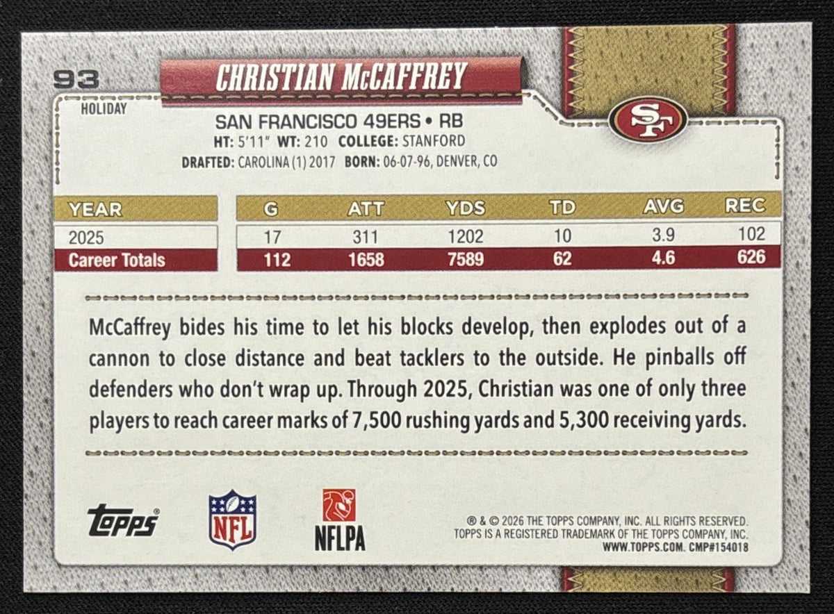Christian McCaffrey 2026 Topps Holiday Glitter 49ers | San Francisco 49ers