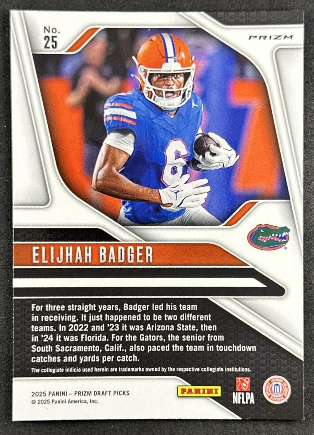 Elijhah Badger 2025 Panini Prizm Draft Picks Purple Wave Gators Chiefs