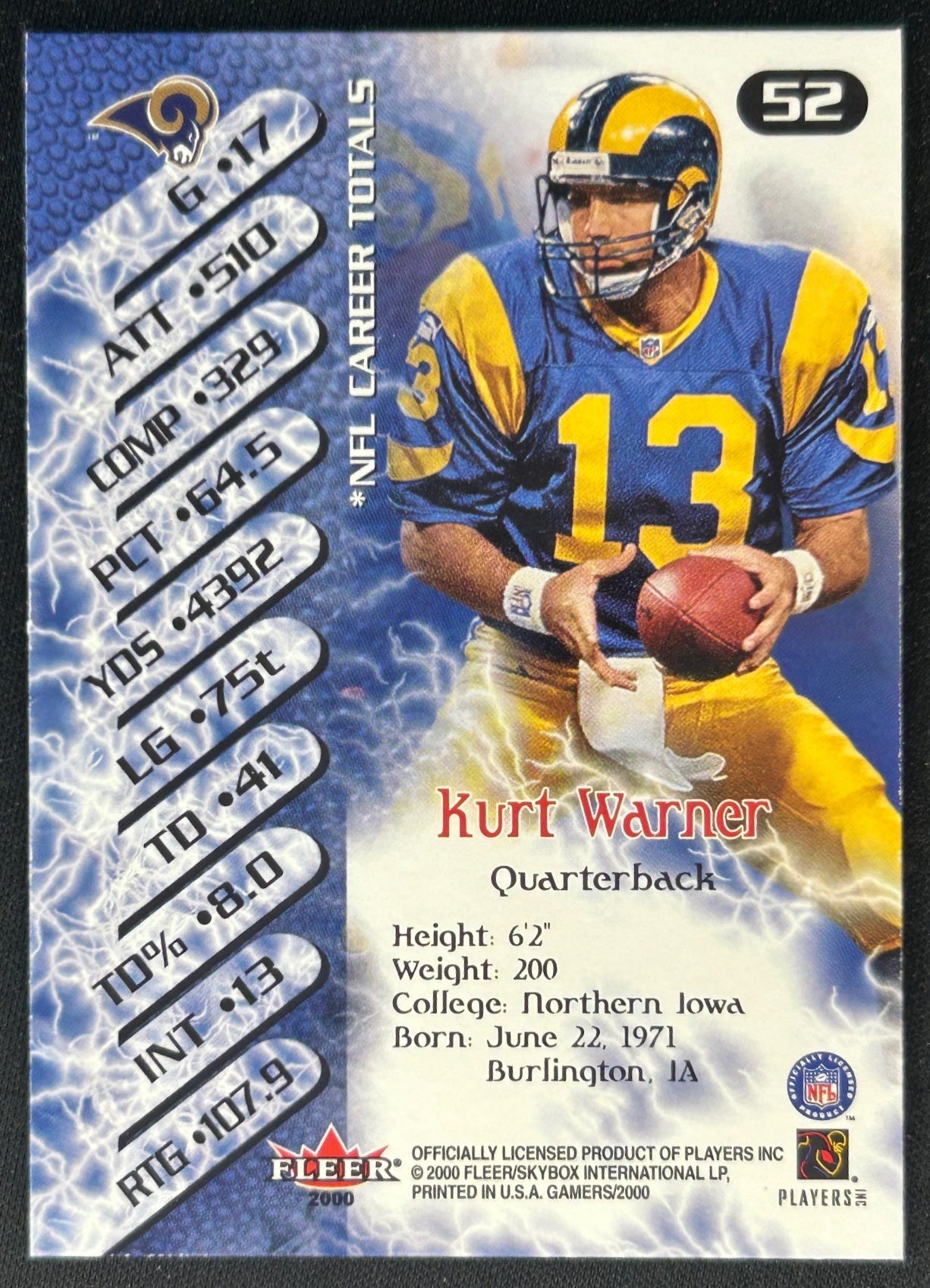 Kurt Warner 2000 Gamers Rams back