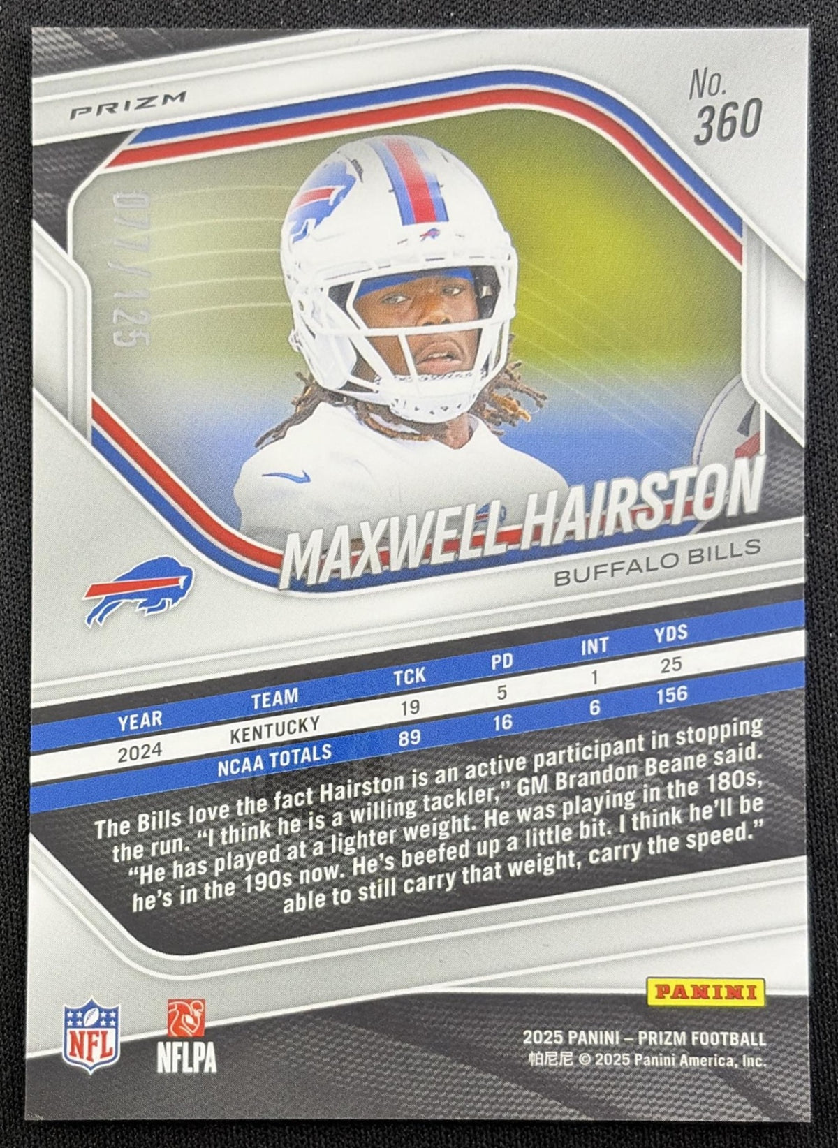 Maxwell Hairston 2025 Panini Prizm No Huddle Blue /125 Bills