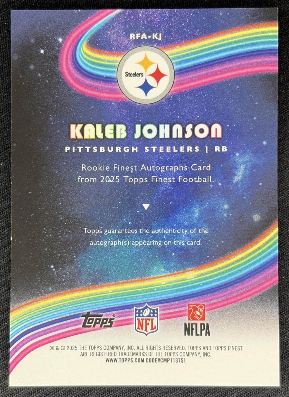 Kaleb Johnson 2025 Finest Rookie Auto Gold Geometric Refractor /50 Steelers back
