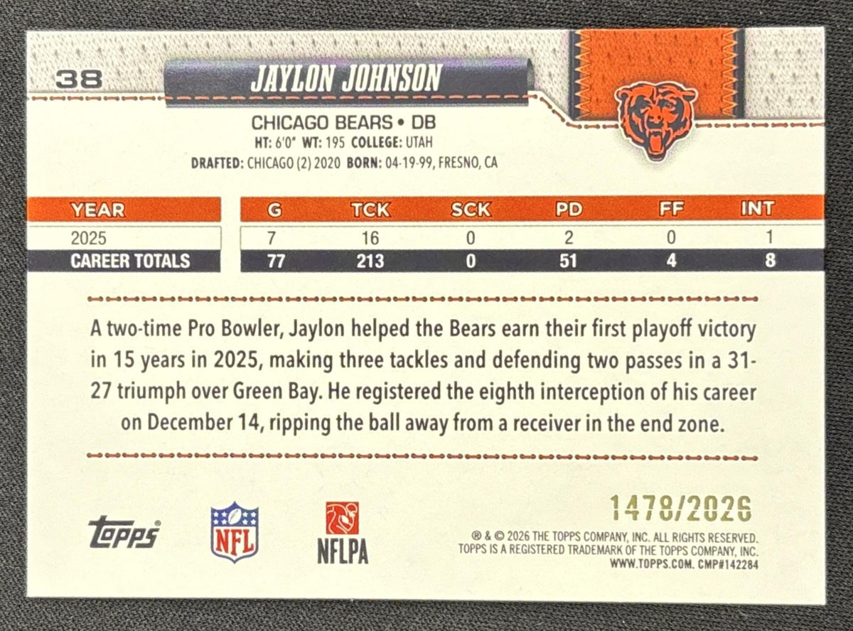 Jaylon Johnson 2026 Topps Gold /2026 Bears