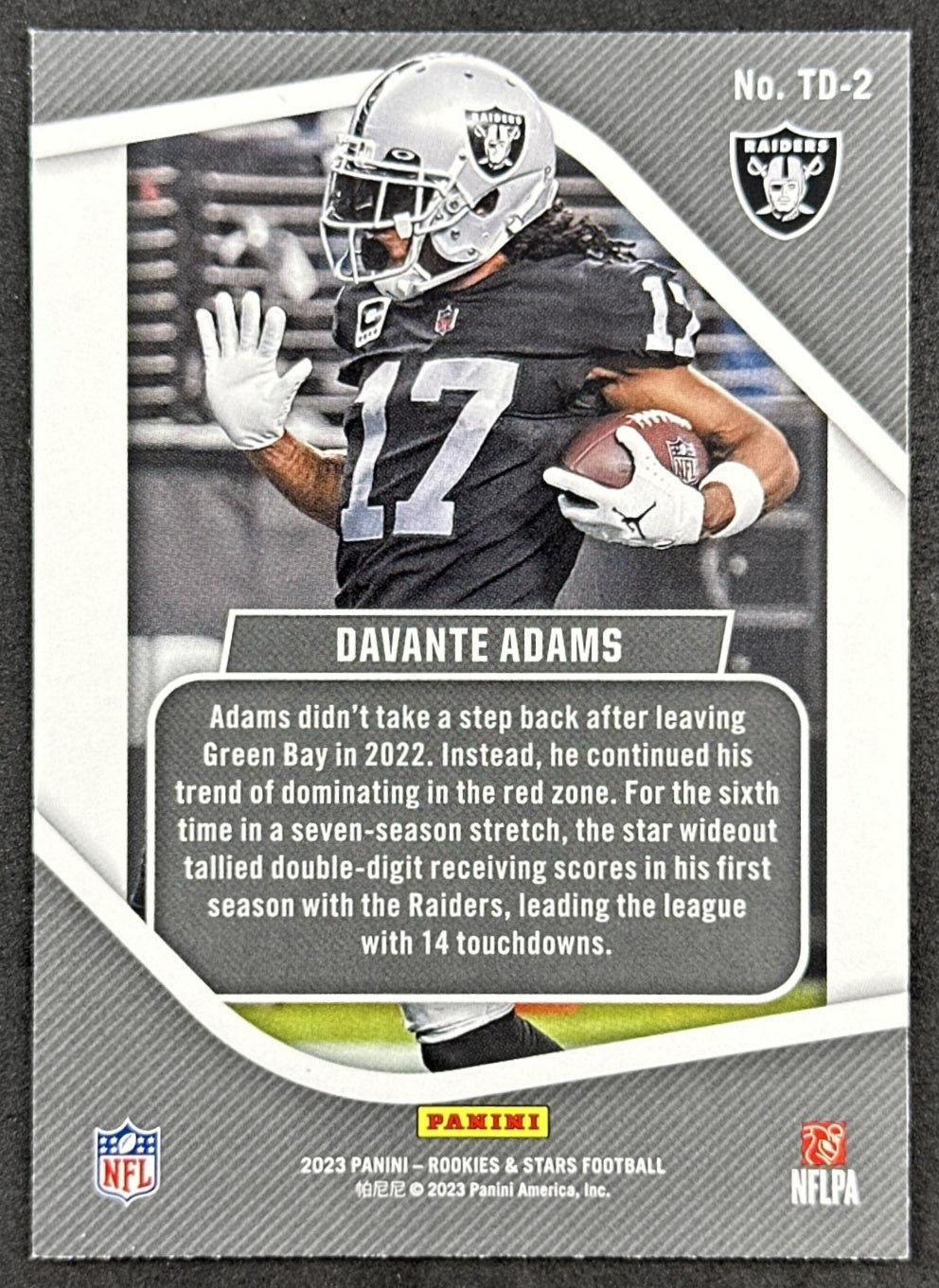 Davante Adams 2023 Panini Rookies & Stars Touchdown Club Raiders Back