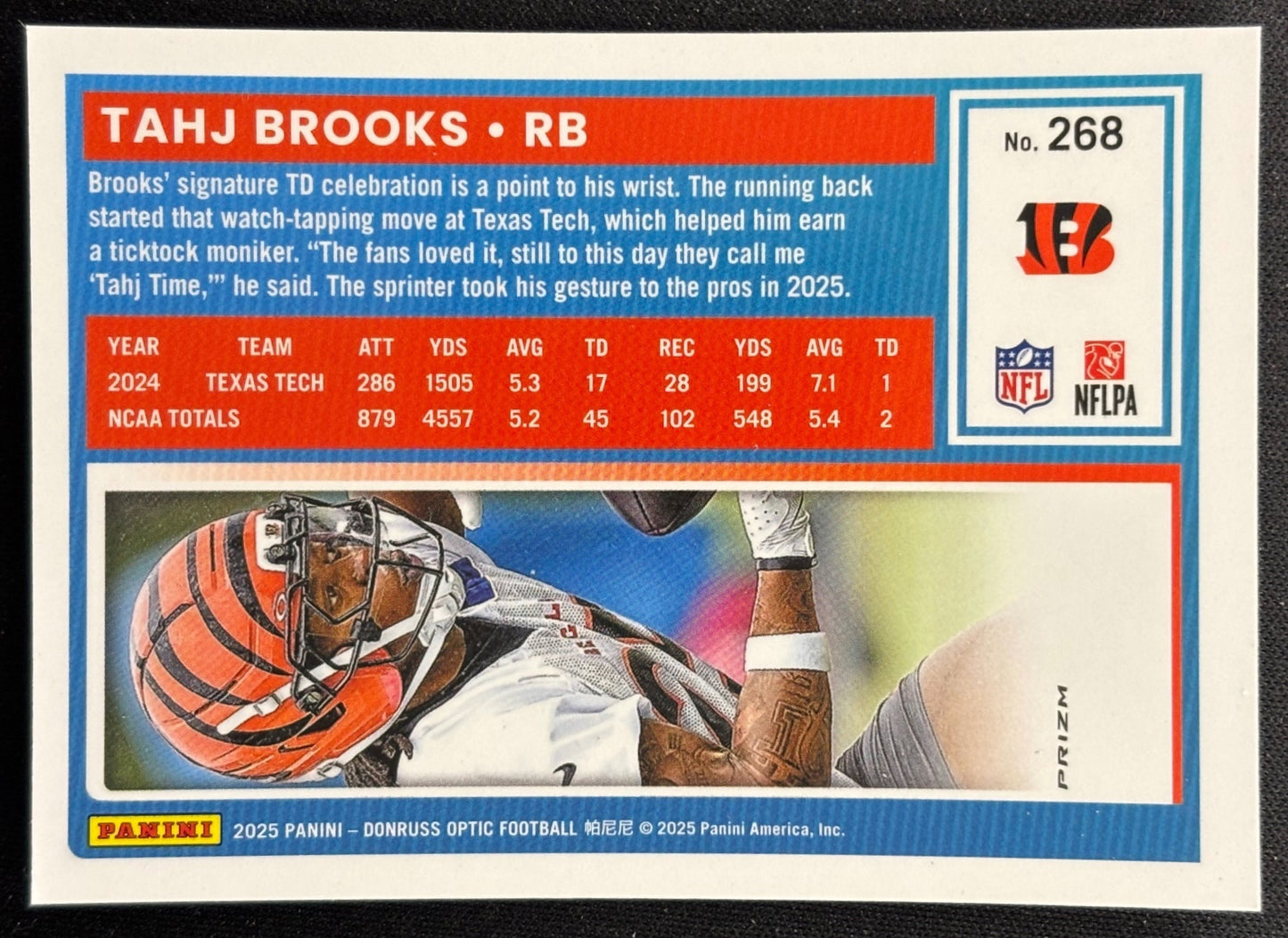 Tahj Brooks 2025 Panini Donruss Optic Rated Rookie Purple Shock Prizm Bengals