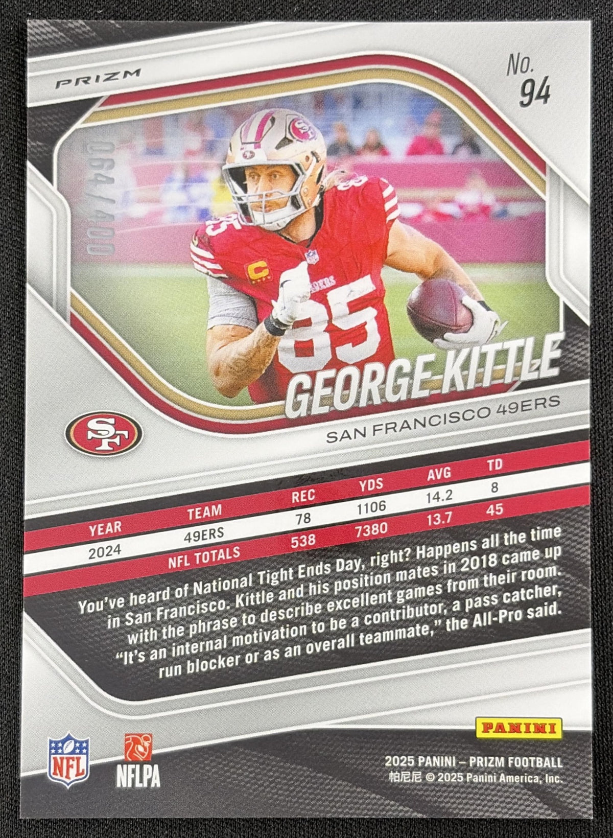 George Kittle 2025 Panini Prizm Pandora /400 49ers