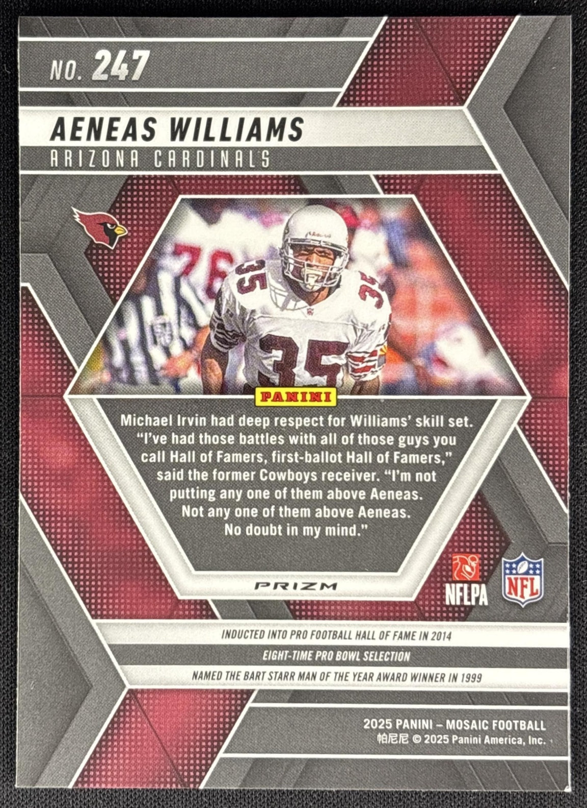 Aeneas Williams 2025 Panini Mosaic Purple Scope Prizm Cardinals back