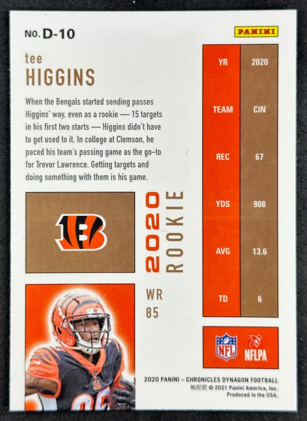 Tee Higgins 2020 Chronicles Dynagon Rookies Bengals Sports Trading Card