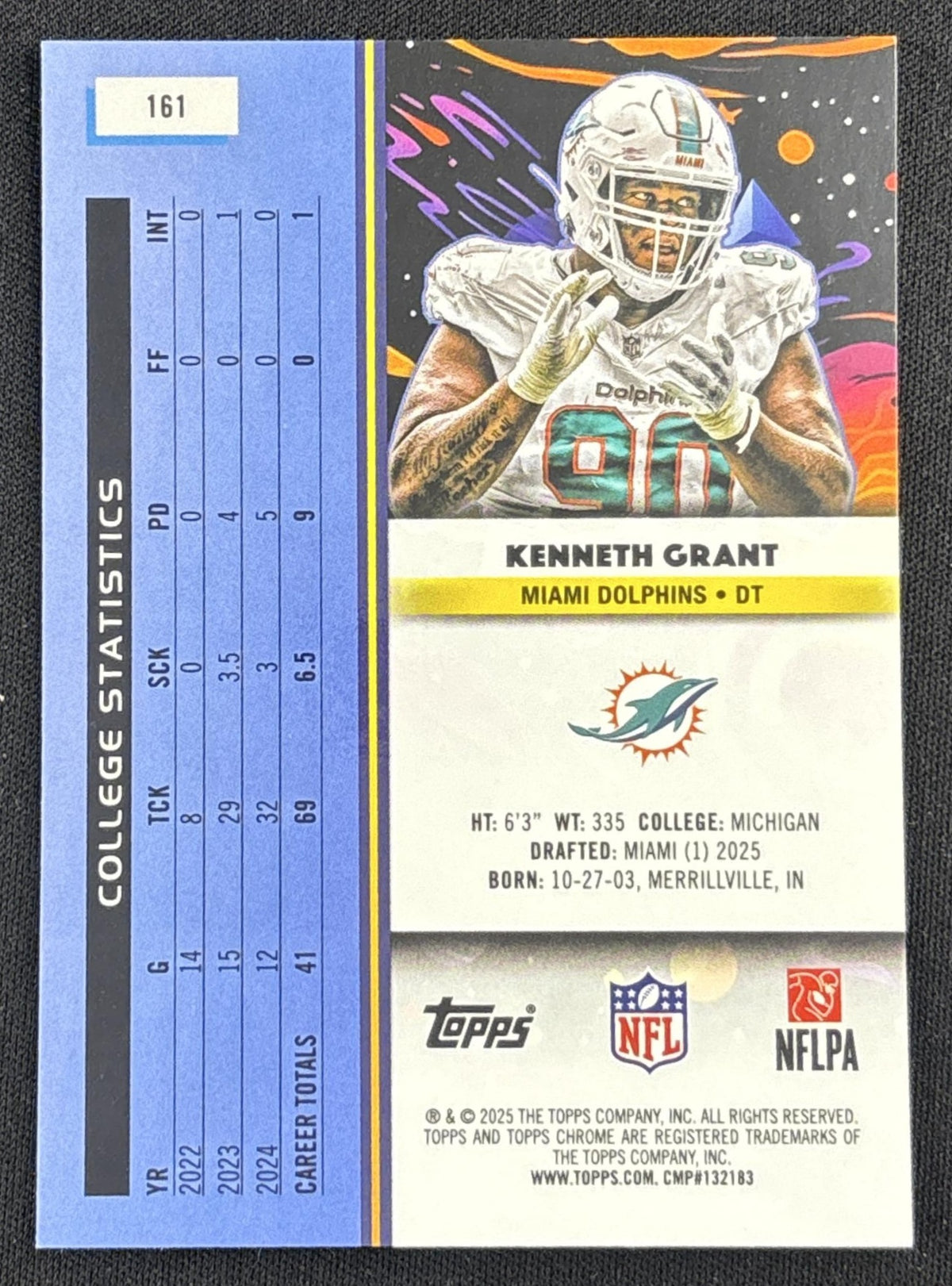 Kenneth Grant 2025 Topps Cosmic Chrome Nucleus Refractor Dolphins