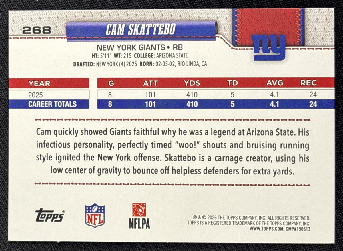 Cam Skattebo 2026 Topps Crackle Giants