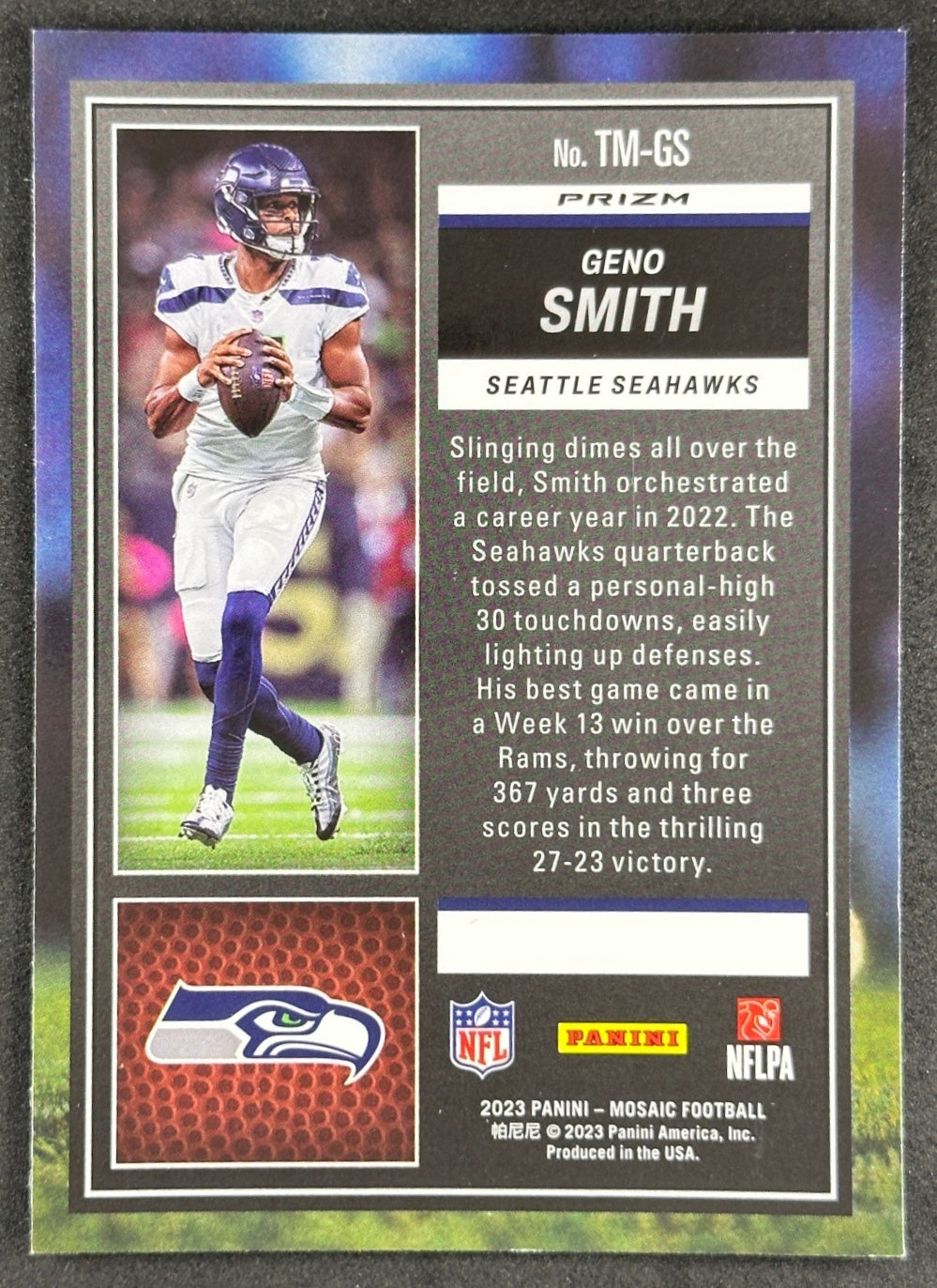 Geno Smith 2023 Mosaic Touchdown Masters Mosaic Green Seahawks Jets Sports Trading Card