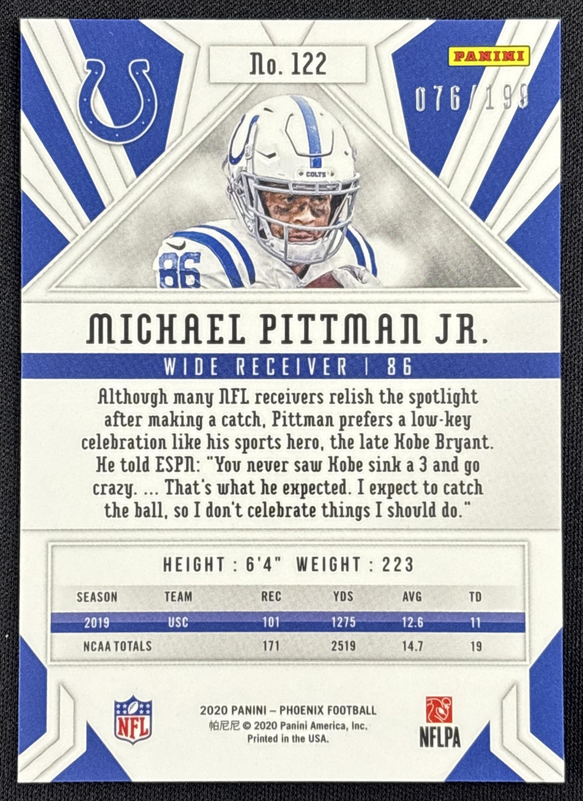 Michael Pittman Jr. 2020 Panini Phoenix Pink /199 Colts
