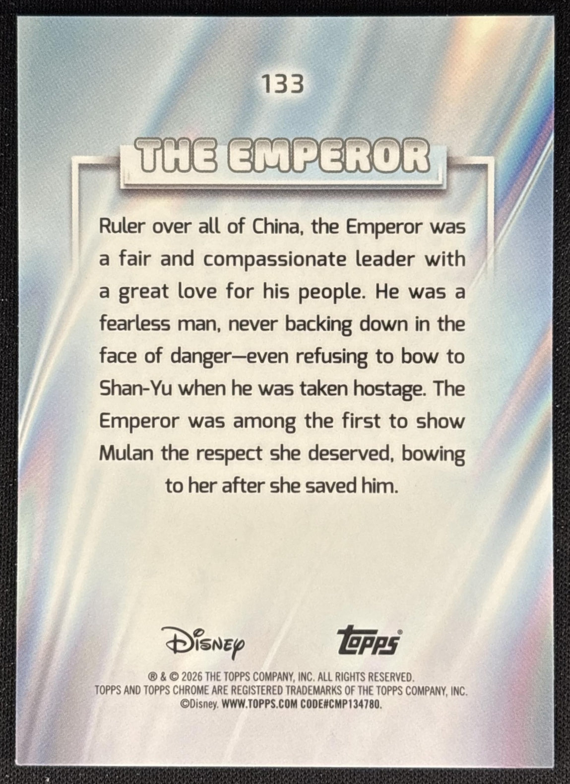 The Emperor 2026 Topps Chrome Disney Mulan back
