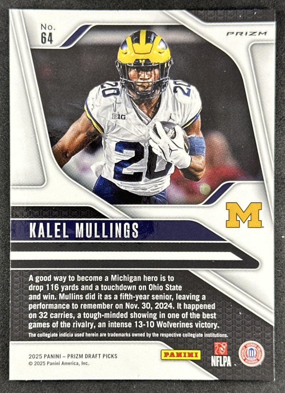 Kalel Mullings 2025 Panini Prizm Draft Picks Red Ice Wolverines Sports Trading Cards