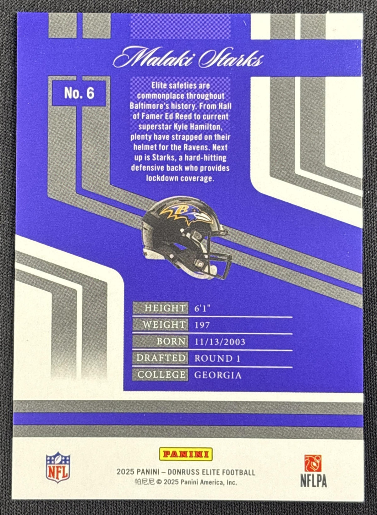 Malaki Starks 2025 Panini Donruss Elite 2007 Rookies /299 Ravens Baltimore Ravens