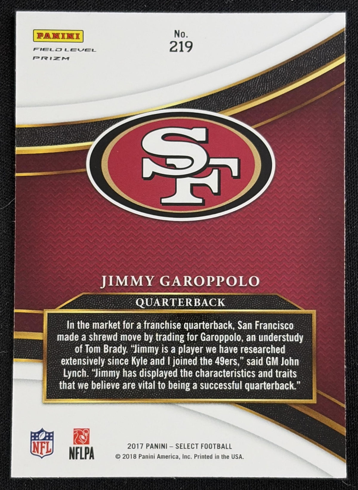 Jimmy Garoppolo 2017 Panini Select Silver 49ers - Back