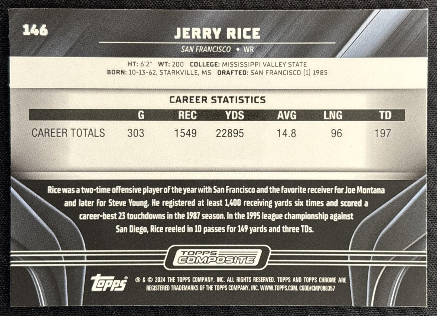 Jerry Rice 2023 Topps Composite 49ers back