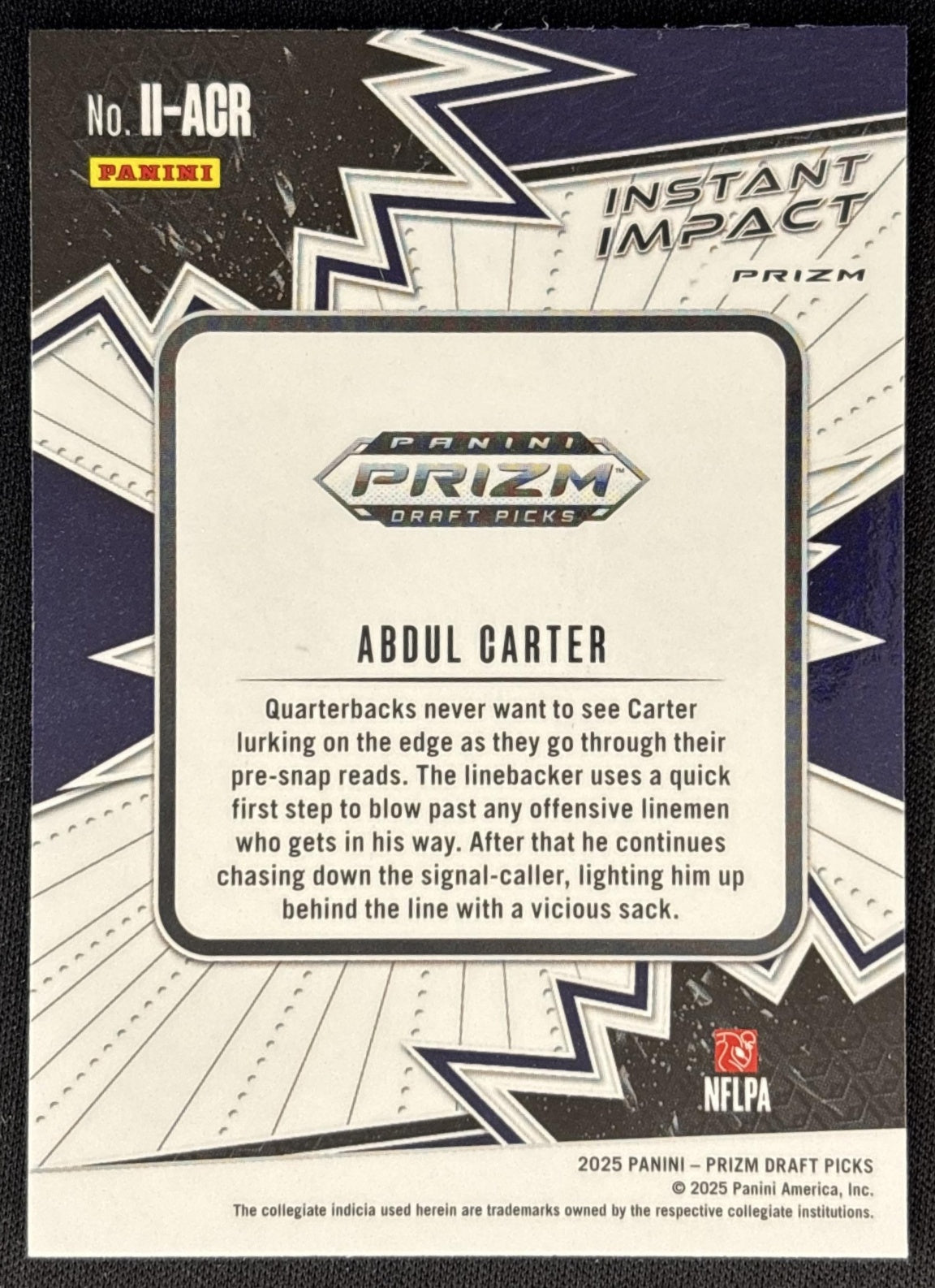 Abdul Carter 2025 Panini Prizm Draft Picks Instant Impact Green Nittany Lions back