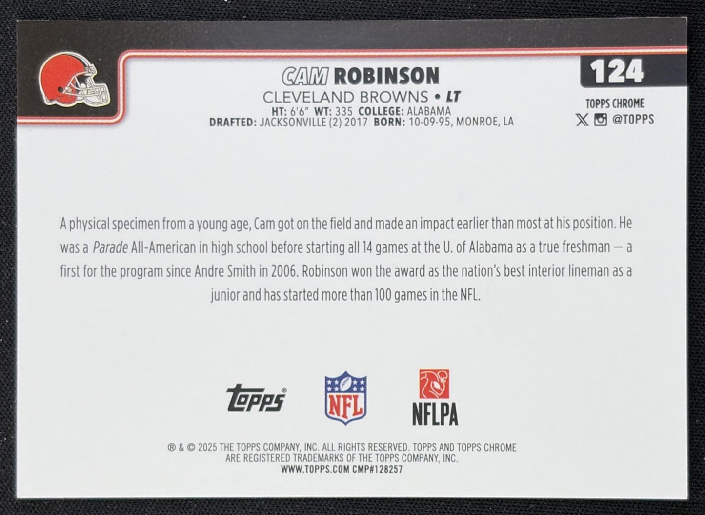Cam Robinson 2025 Topps Chrome Football Leather Orange Refractor /25 Browns Cleveland Browns