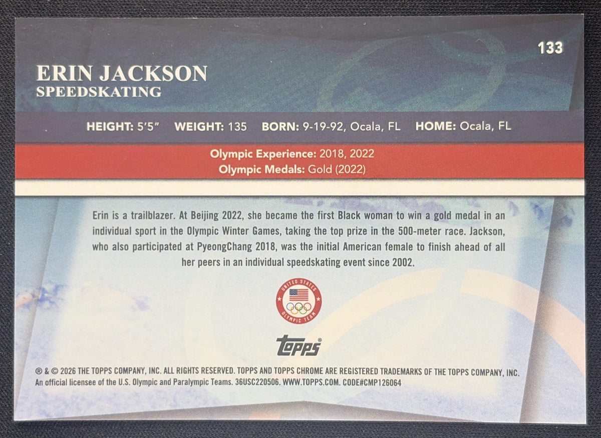 Erin Jackson 2026 Topps Chrome U.S. Winter Olympic and Paralympic Hopefuls Gold Refractor /50 USA Sports Trading Card