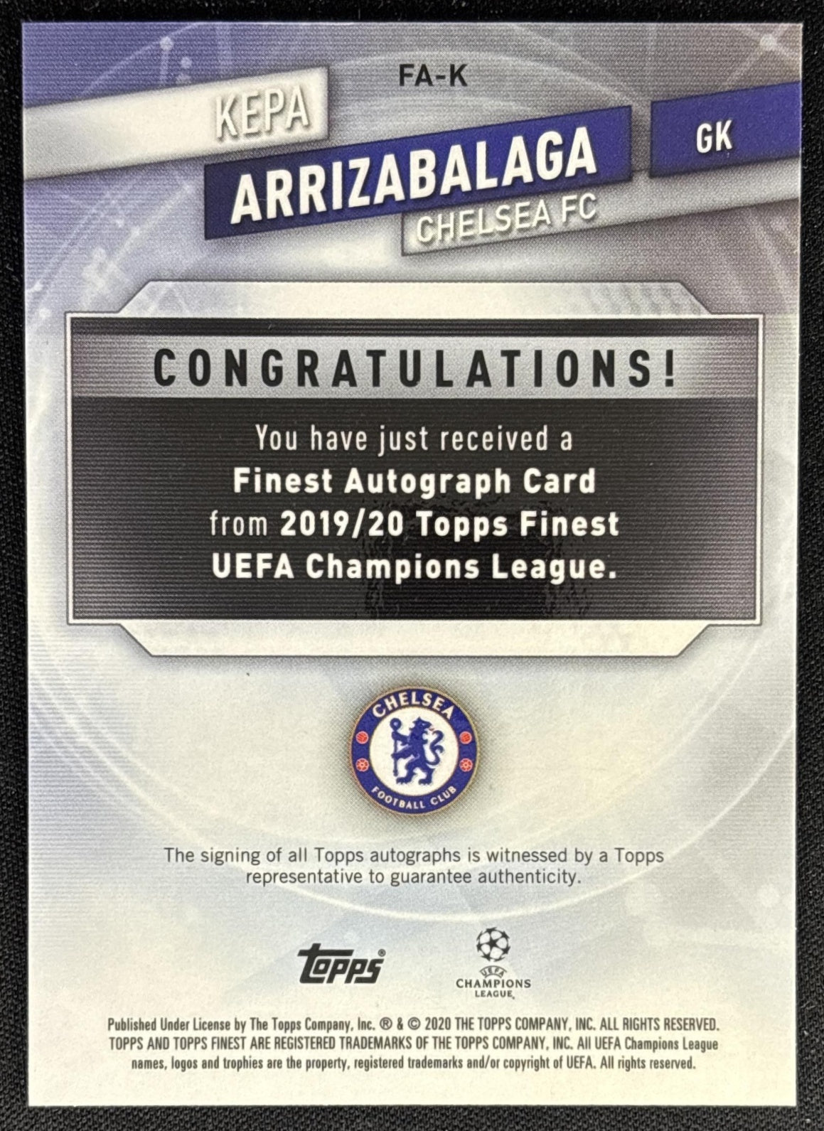 Kepa Arrizabalaga 2019 Finest UEFA Champions League Auto Orange Wave /25 Chelsea Sports Trading Card