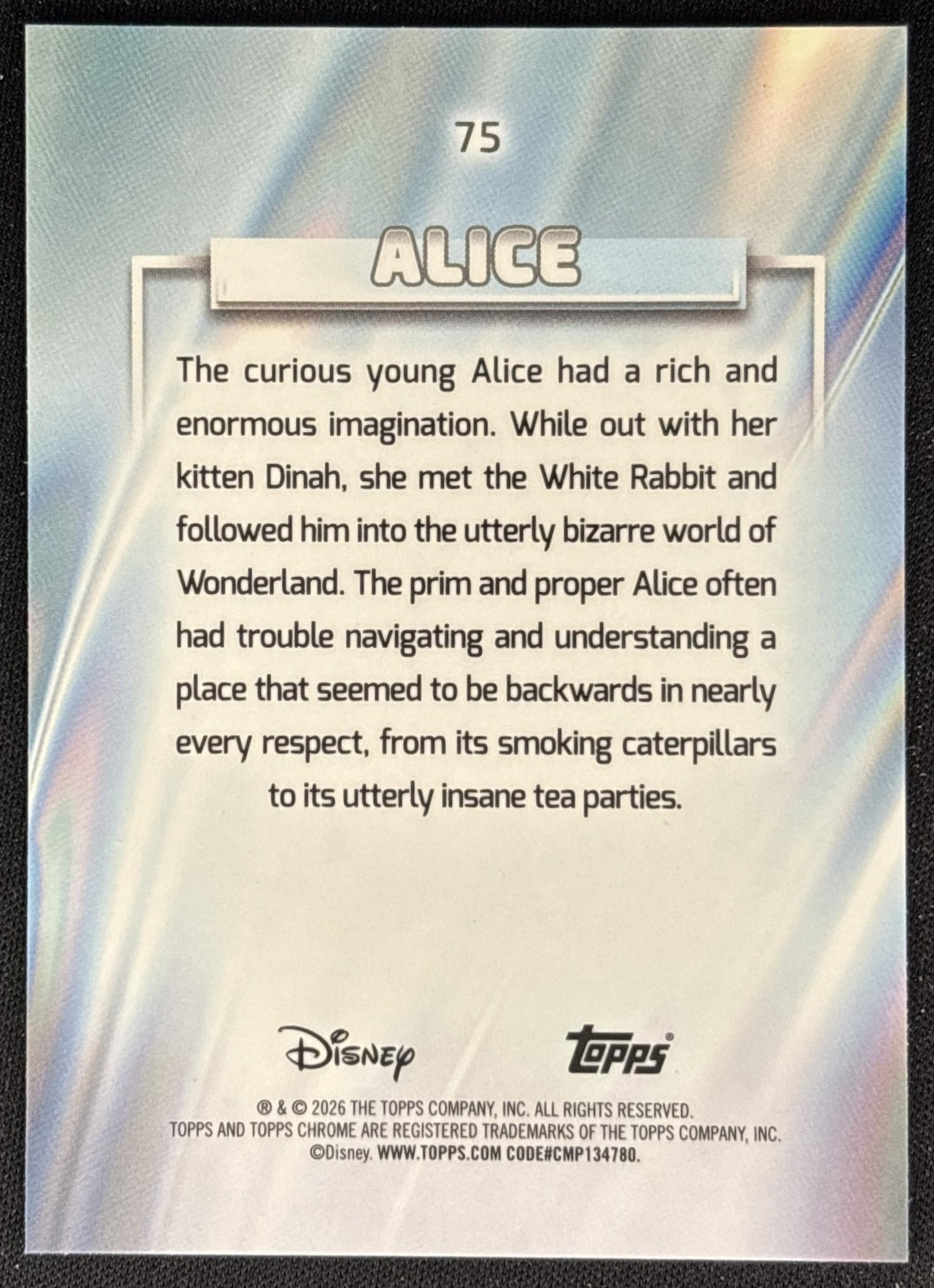 Alice 2026 Topps Chrome Disney Raywave Refractor in Wonderland back