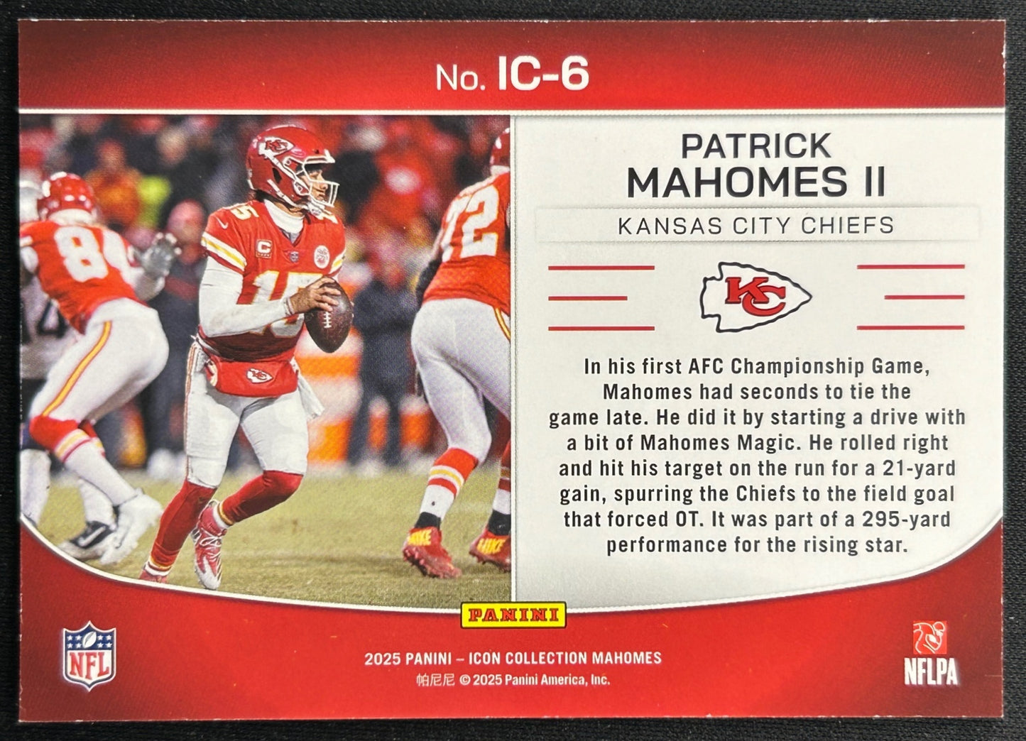 Patrick Mahomes II 2025 Icon Highlights IC-6 Chiefs Sports Trading Cards
