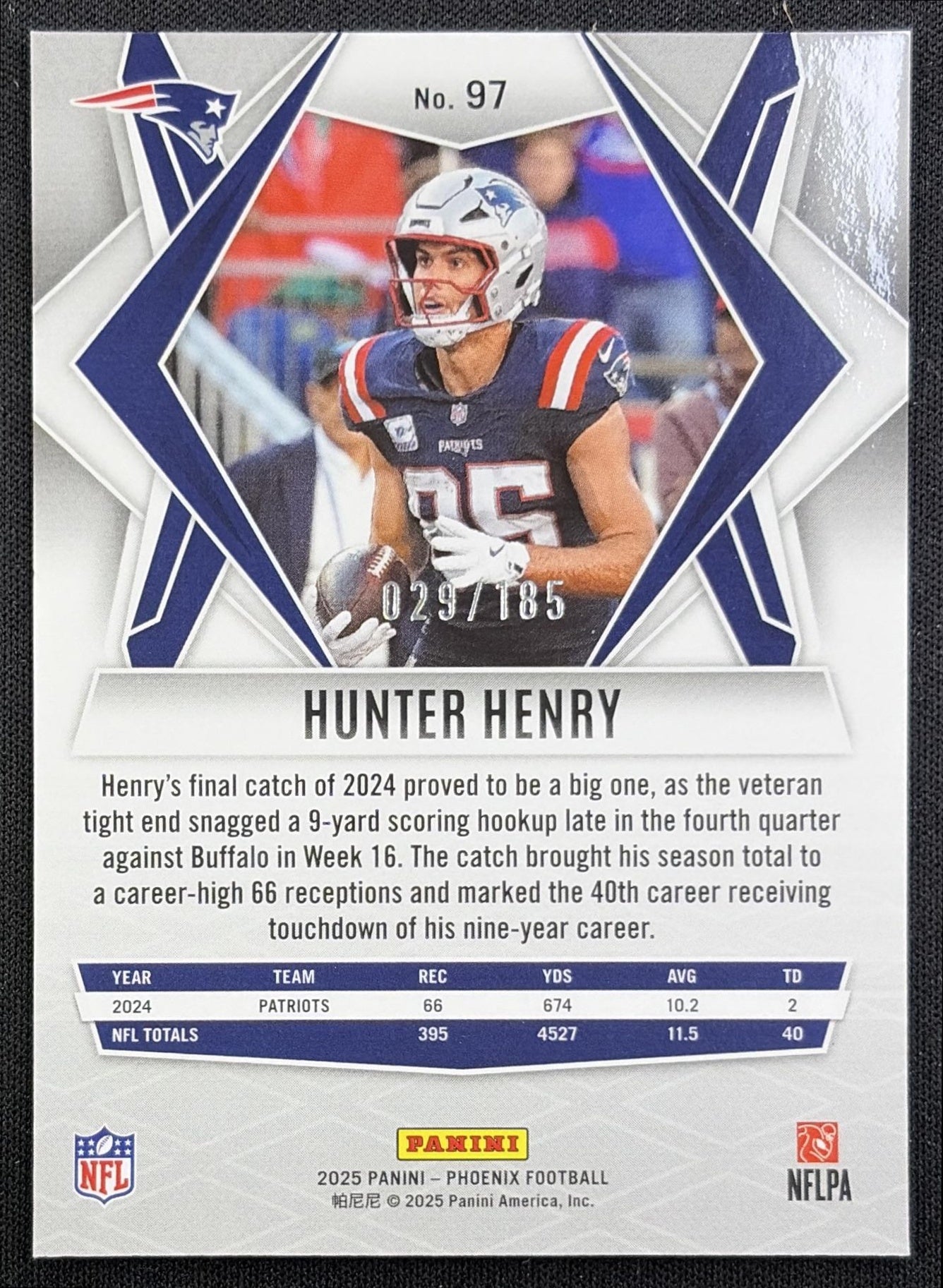 Hunter Henry 2025 Panini Phoenix Yellow Pyramids Prizm /185 Patriots