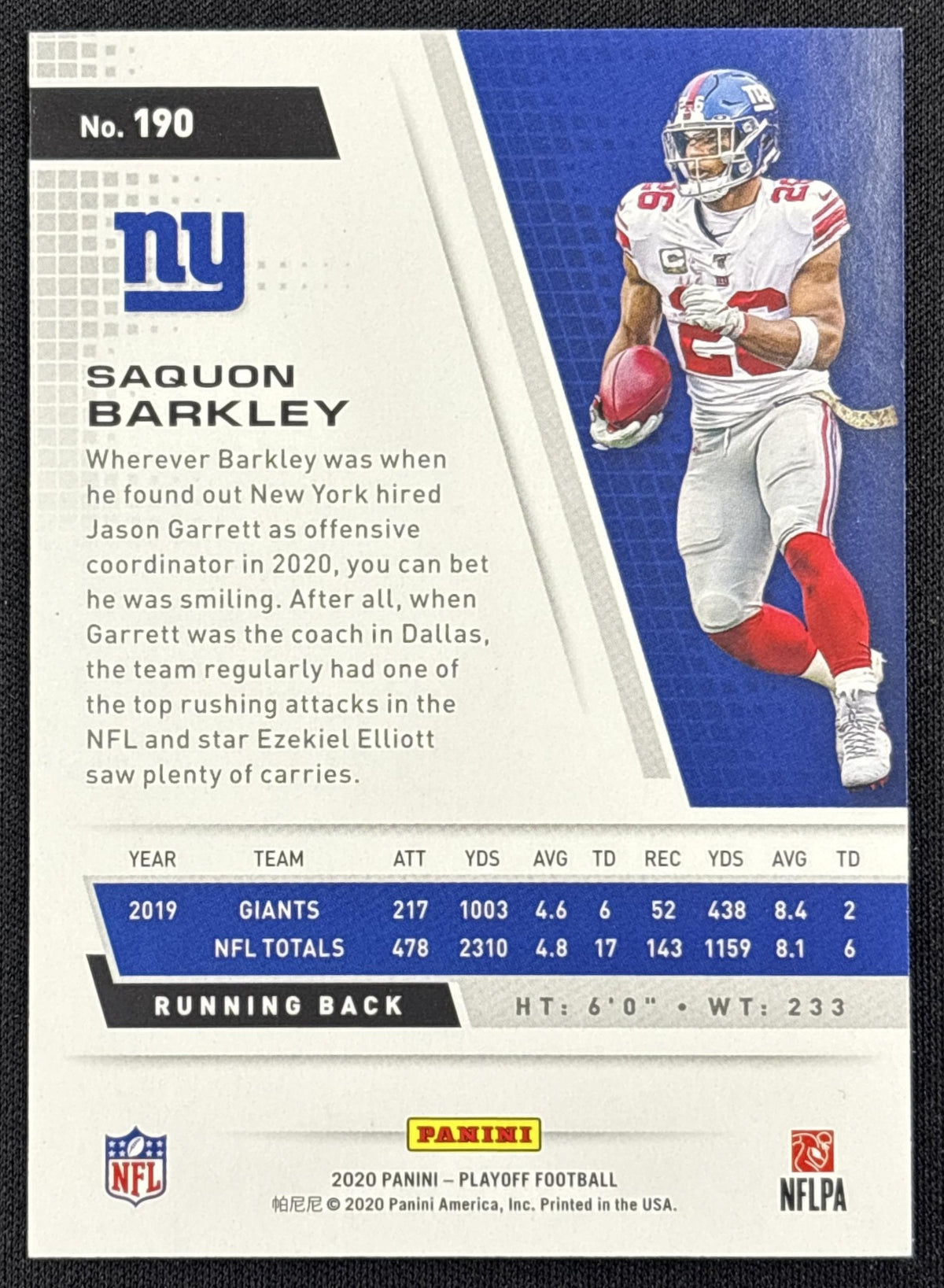 Saquon Barkley 2020 Panini Playoff 2nd Down /49 Giants