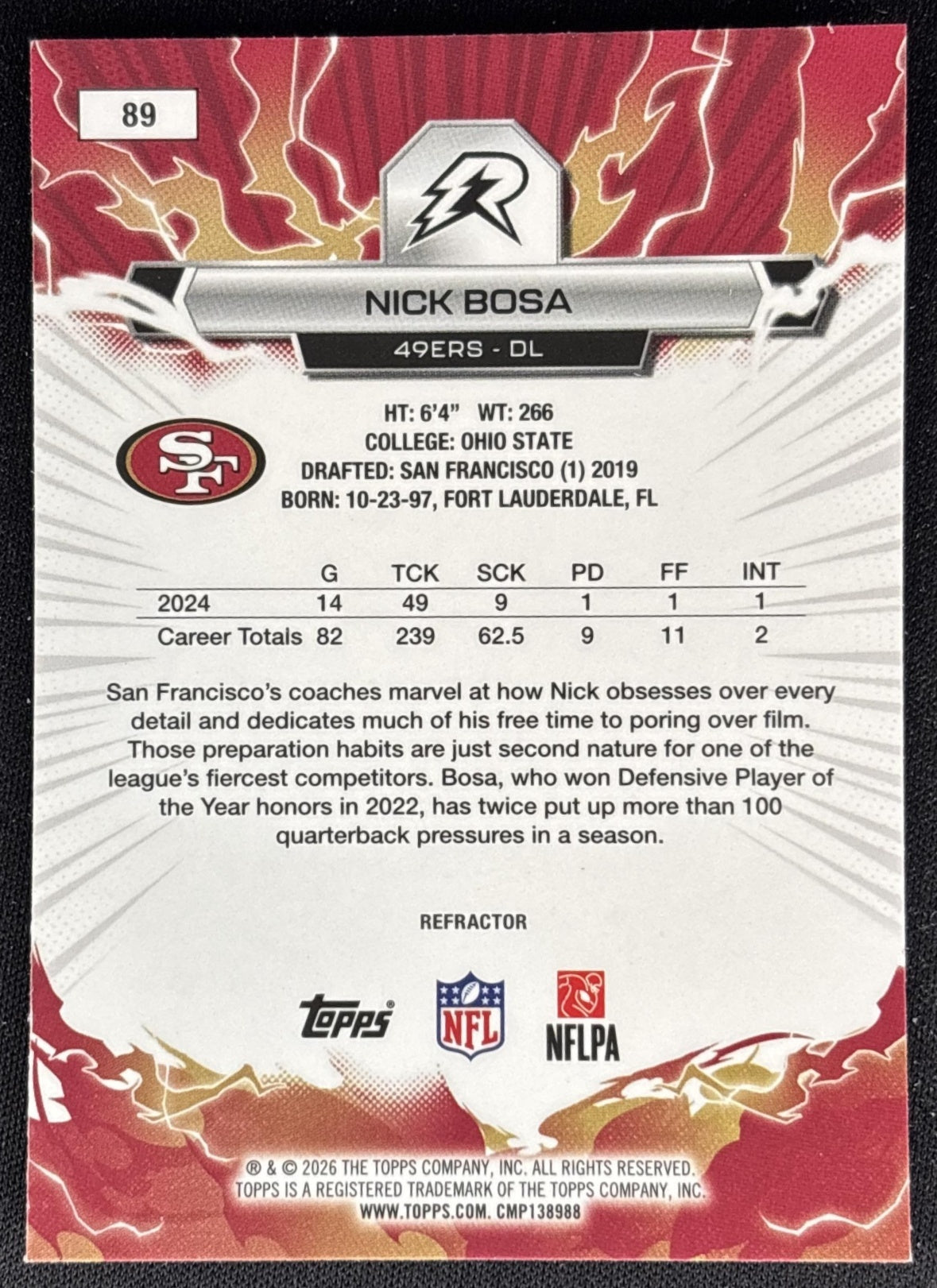 Nick Bosa 2025 Topps Resurgence Refractor 49ers back