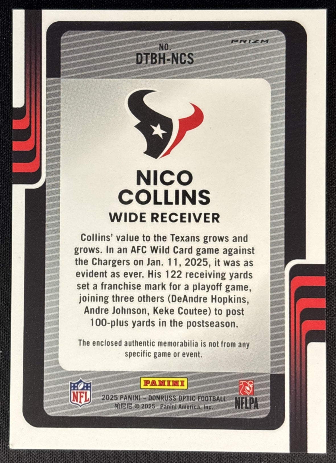 Nico Collins 2025 Panini Donruss Optic Threads Blue Hyper Prizm