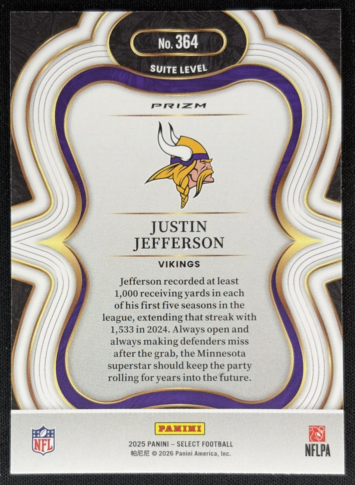 Justin Jefferson 2025 Panini Select Suite Level Silver Prizm Vikings Sports Trading Cards