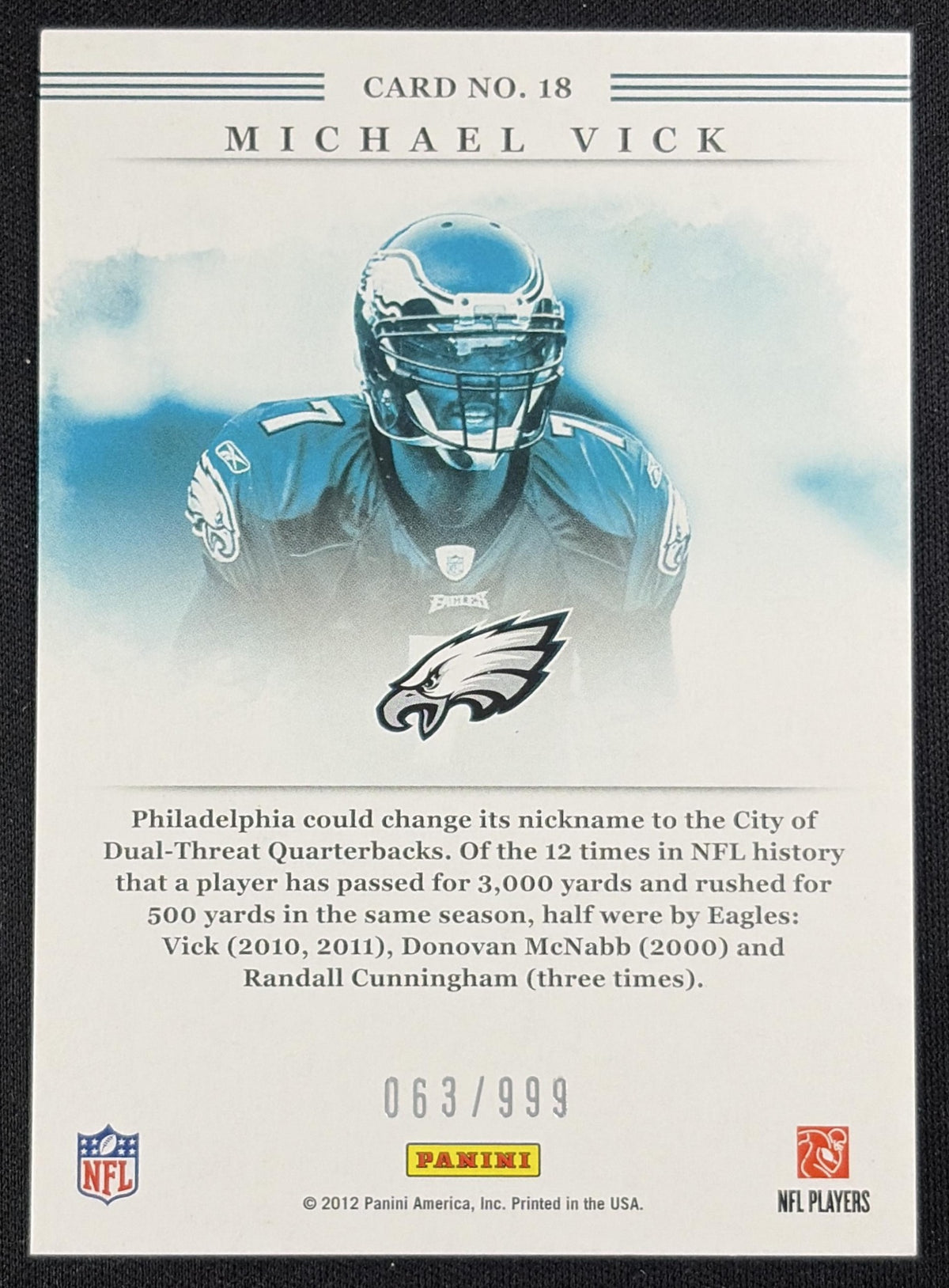 Michael Vick 2012 Panini Elite Series Silver /999 Eagles