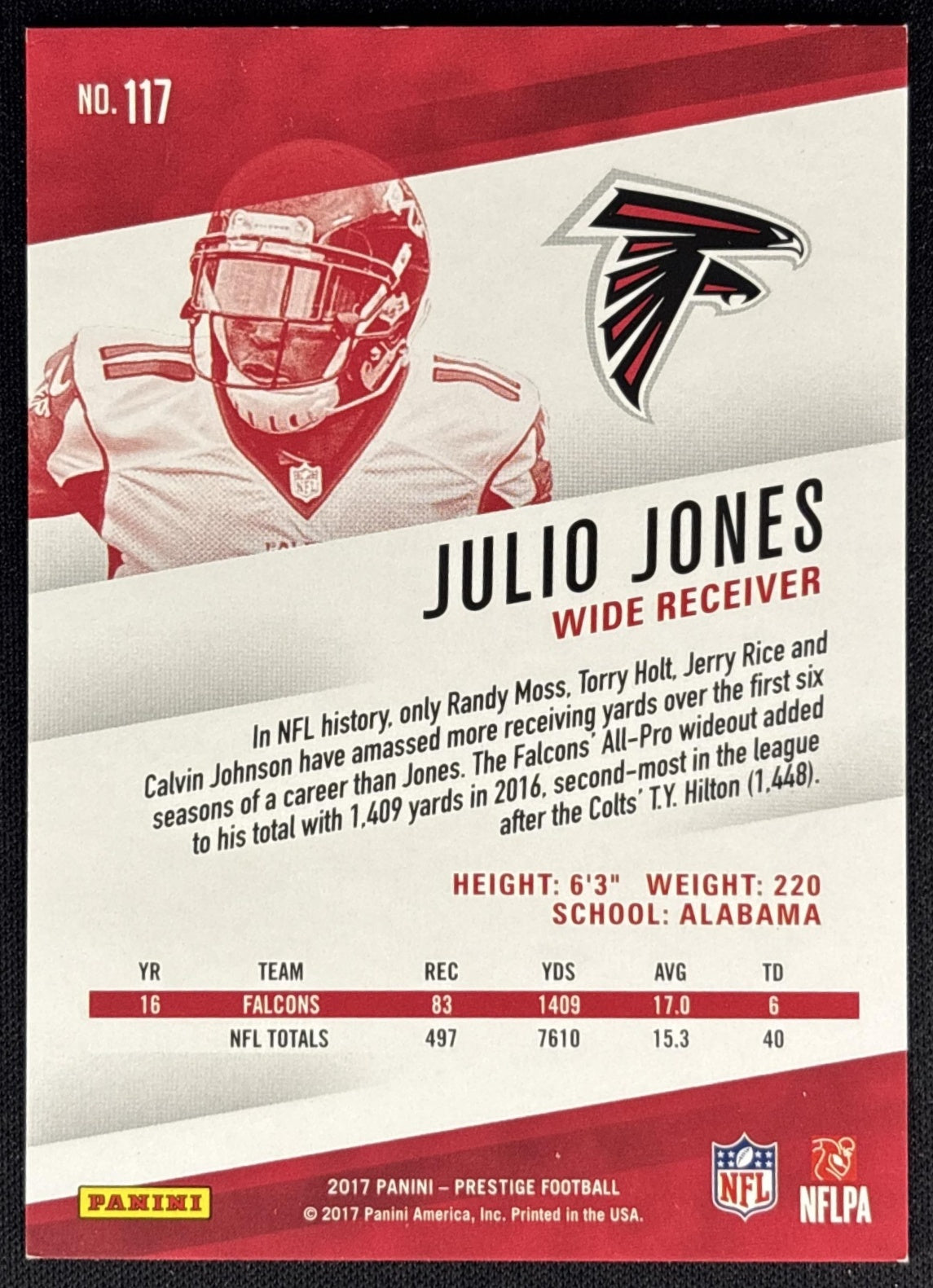 Julio Jones 2017 Panini Prestige Xtra Points Green /150 Falcons back