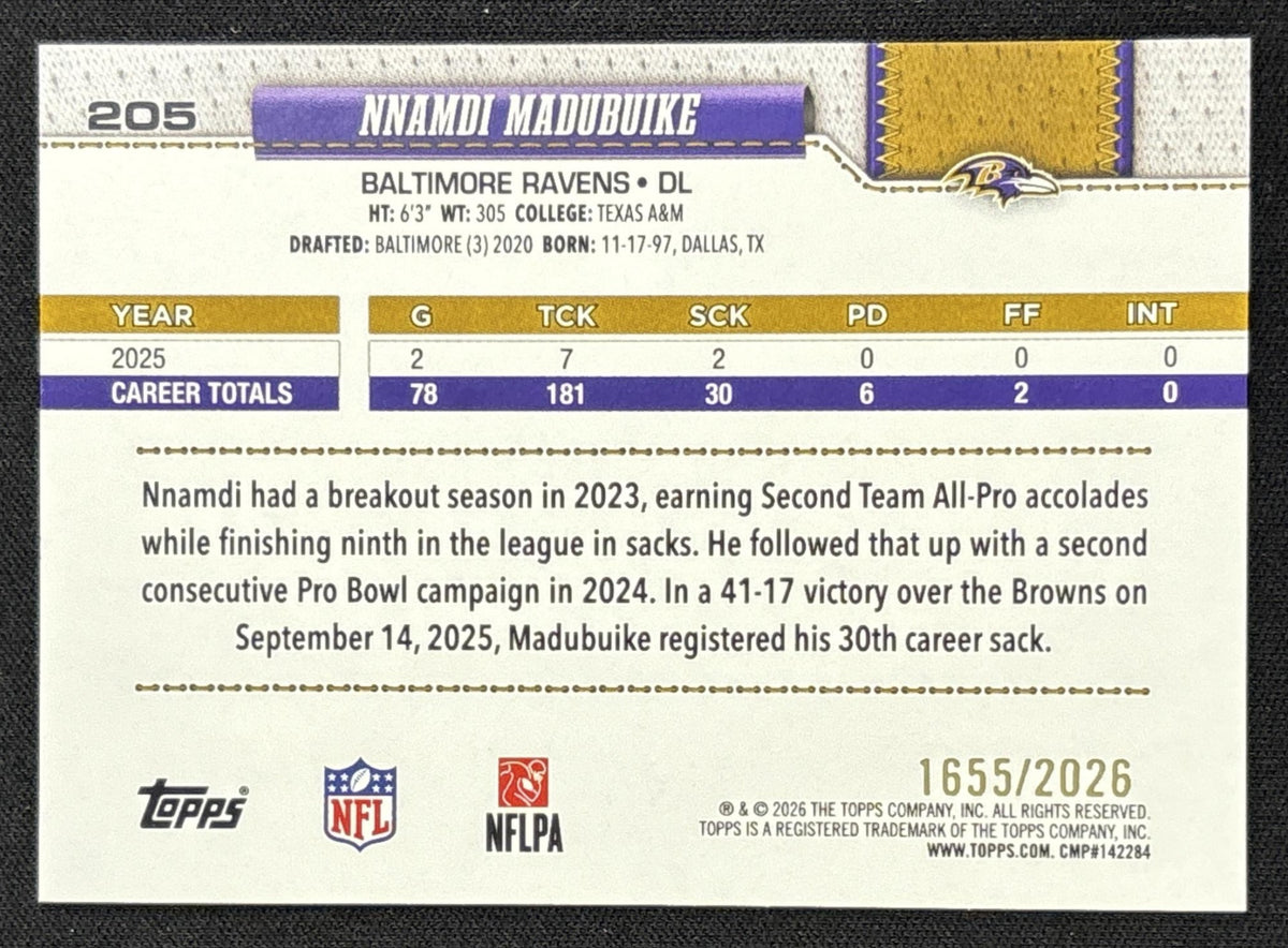 Nnamdi Madubuike 2026 Topps Gold /2026 Ravens