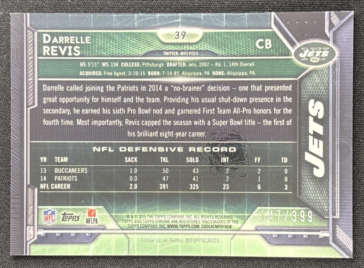 Darrelle Revis 2015 Topps Chrome Pink Refractor /399 Jets